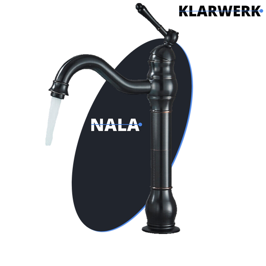 NALA | Rubinetto da bagno alto vintage Hotel Gastro nero spazzolato | Retrò in acciaio inossidabile premium per lavabo alto |miscelatore 2 connessioni
