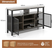 Mobiletto Portabottiglie, Credenza Cucina con Porta Bottiglie di Vino, Mensola Aperta, per Soggiorno, Cucina, Bar, 140 x 40 x 82,5 cm (Grigio)