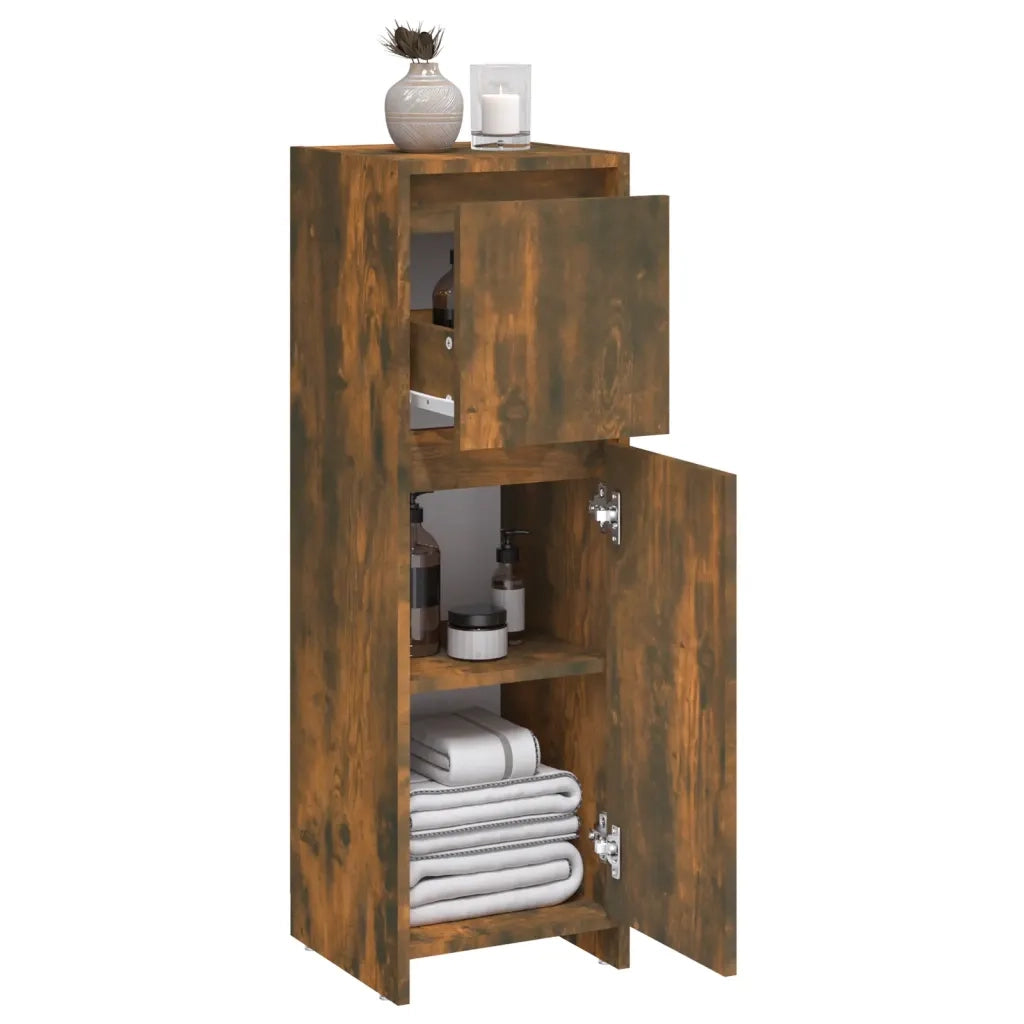Armadietto Bagno | Armadio da bagno Rovere Fumo 30x30x95 cm in Legno Multistrato
