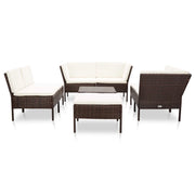 Set Divani da Giardino 8 pz con Cuscini in Polyrattan Marrone 48951