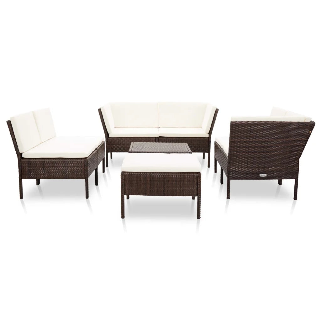 Set Divani da Giardino 8 pz con Cuscini in Polyrattan Marrone 48951
