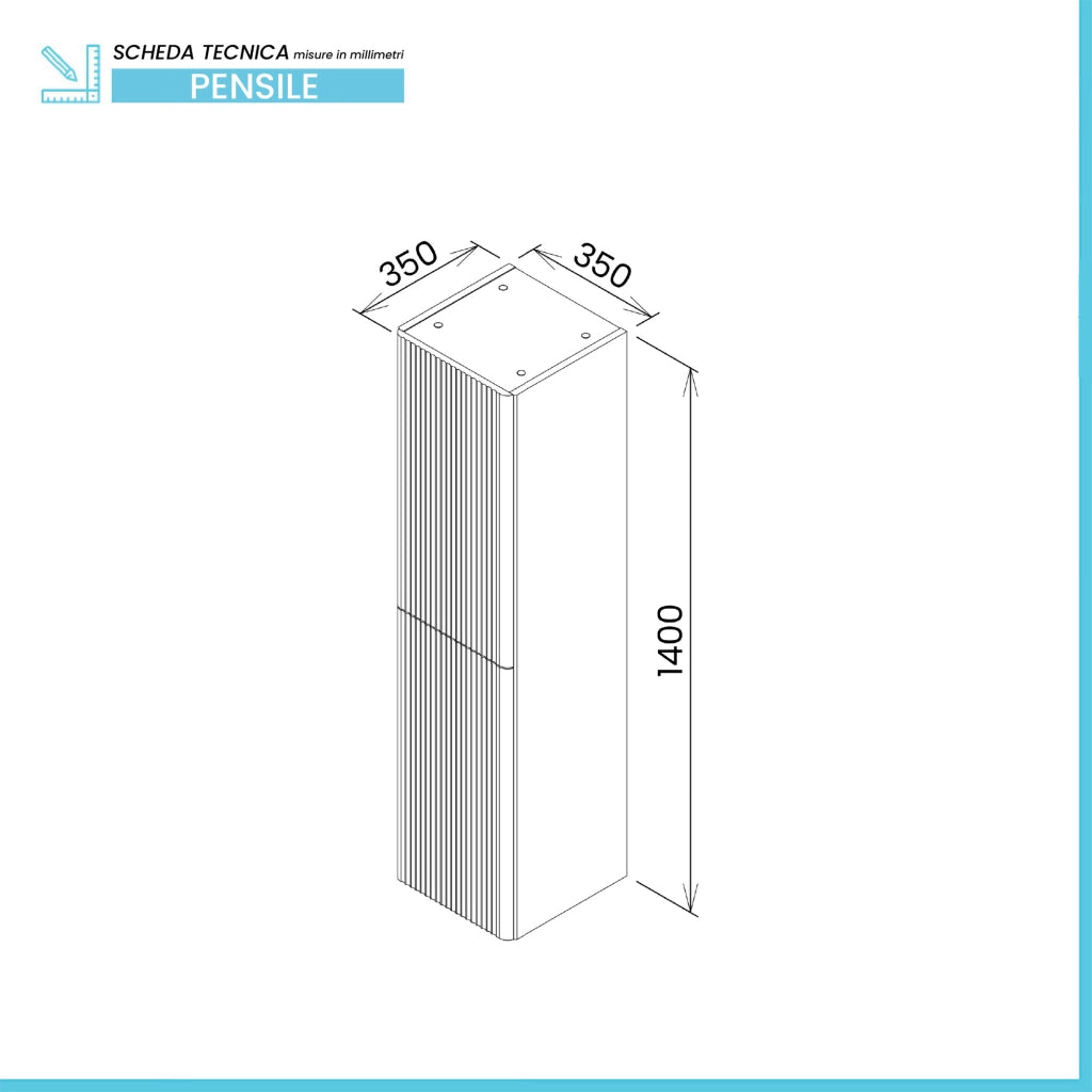 Colonna bagno sospesa 140cm in crema cannettato a 2 ante Mia