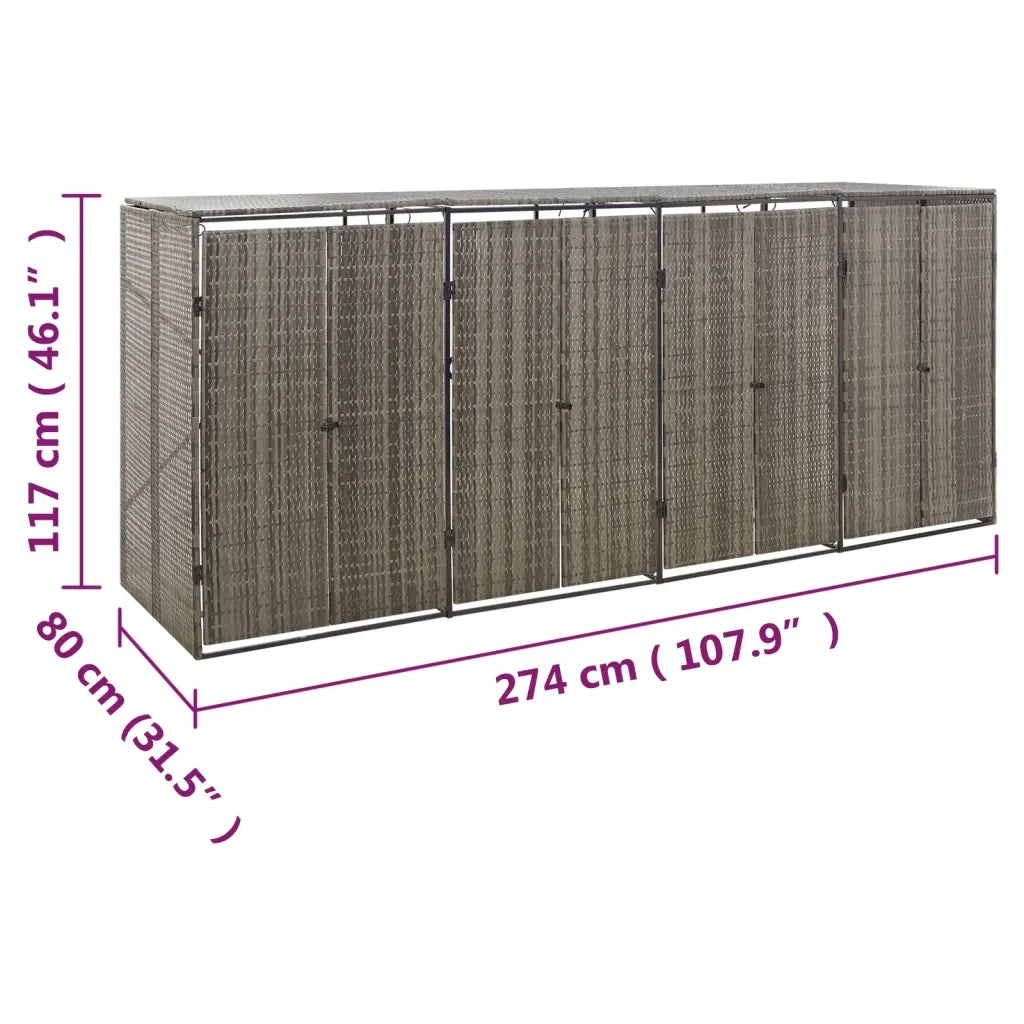Copribidone Quadruplo Grigio 274x80x117 cm in Polyrattan CFW2079928