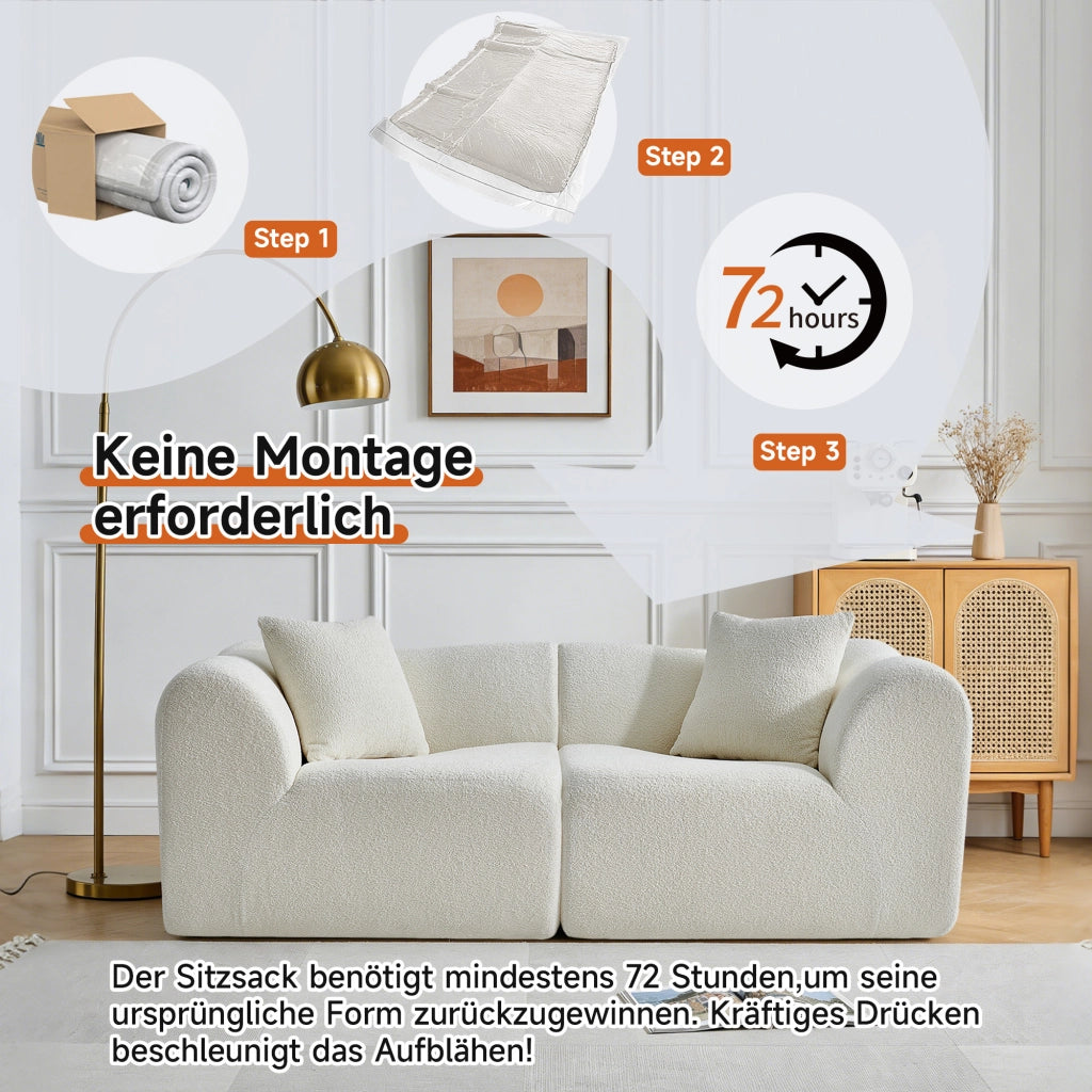 Divano a 2 posti in velluto con cuscini e design compatto salvaspazio per salotto, ufficio e appartamento, beige
