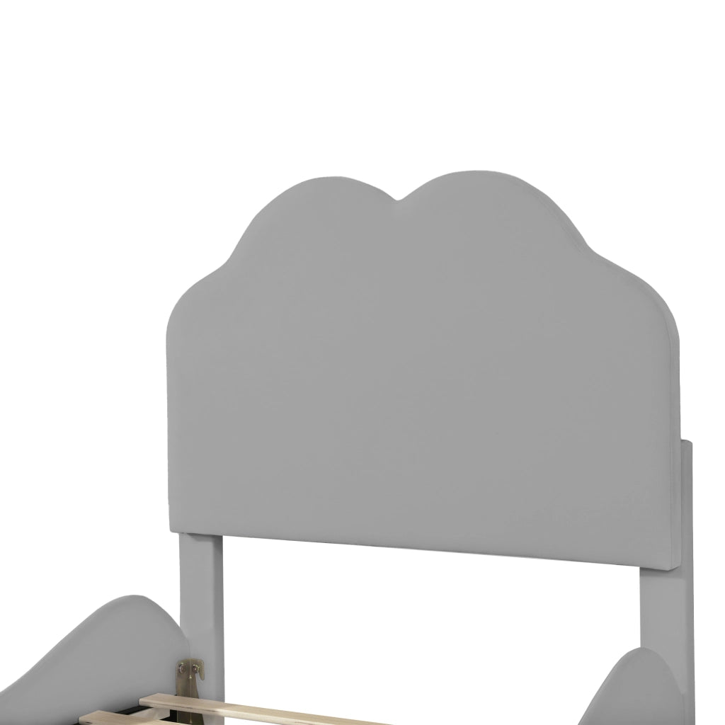 DESMIU Letto per bambini 1 posto con barriera, testiera e pediera a nuvola, 90 × 200 cm, senza materasso, grigio