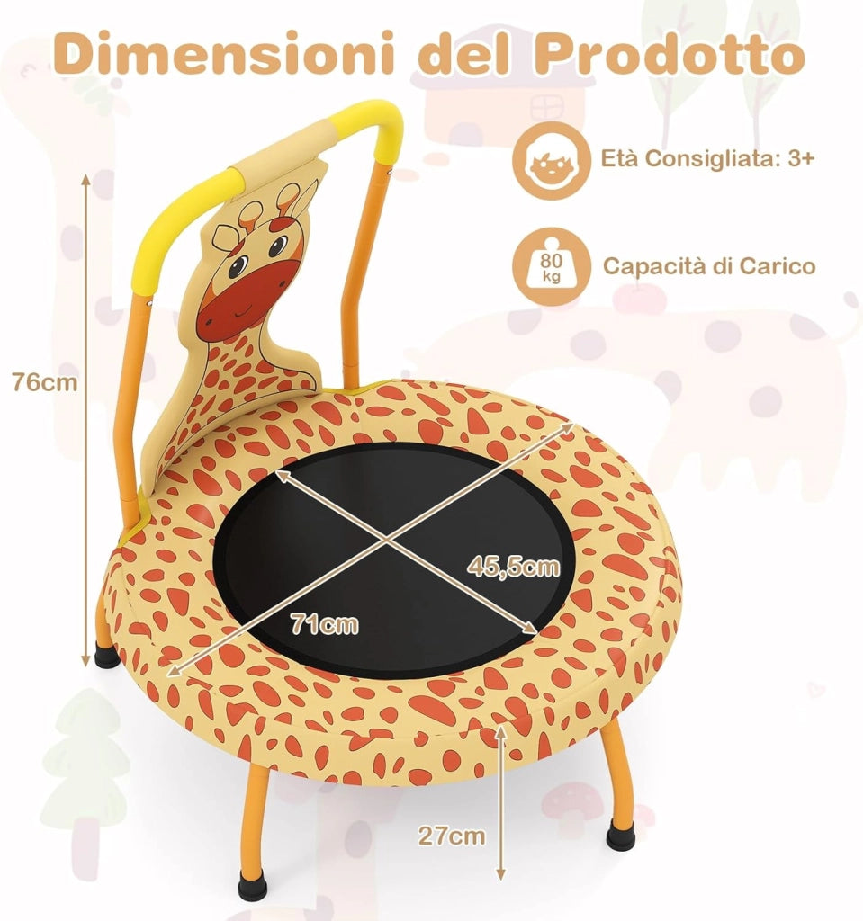 Mini Trampolino per Bambini, Tappetino Elastico da Esterno ed Interno con Maniglia Rivestita, Copertura Imbottita e Cuscinetti Antiscivolo, Salta Salta per Bambini 3-6 Anni