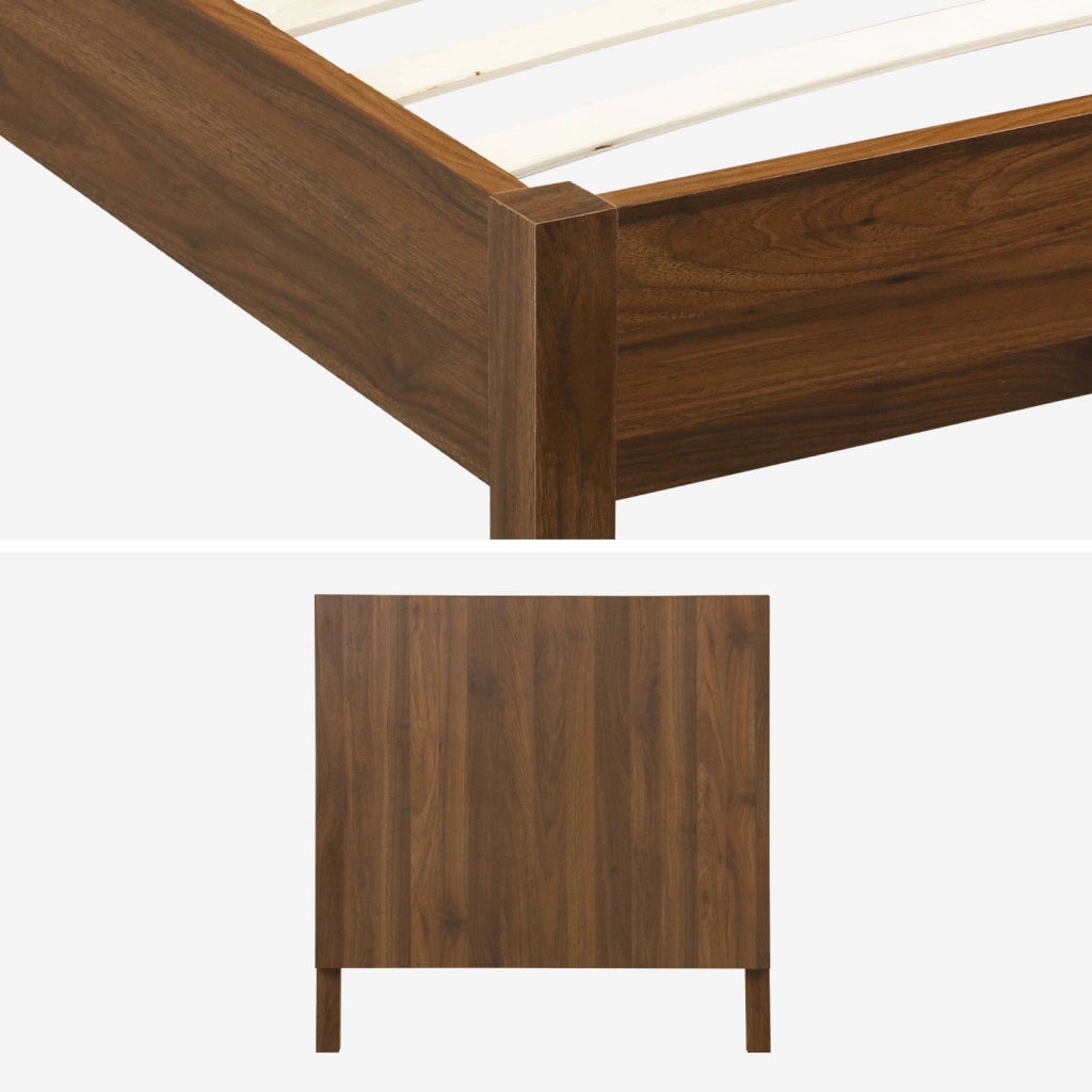 Letto con rete a doghe e testiera 90x190cm decorazione legno, noce