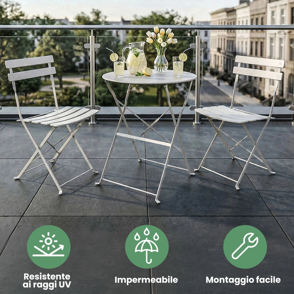 Set di mobili da balcone ORION Tavolo rotondo e 2 sedie in elegante grigio
