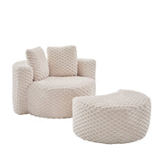 poltrona con pouf 360Â°; forma a mezzaluna; seduta ergonomica; in tessuto beige