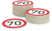 Pack di cartone per bicchieri da 70 anni per signore e signori (50 pezzi) Sottopiani in vetro rotondo (diametro 10cm) in cartone ecológico