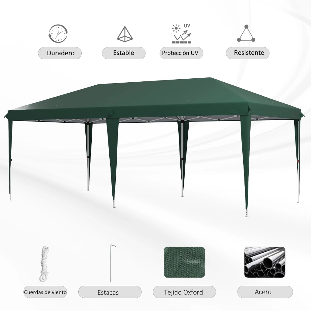 Gazebo da Giardino 6x3m Regolabile in Altezza ¨C zephmum ¨C Verde, Acciaio, Con Borsa di Trasporto
