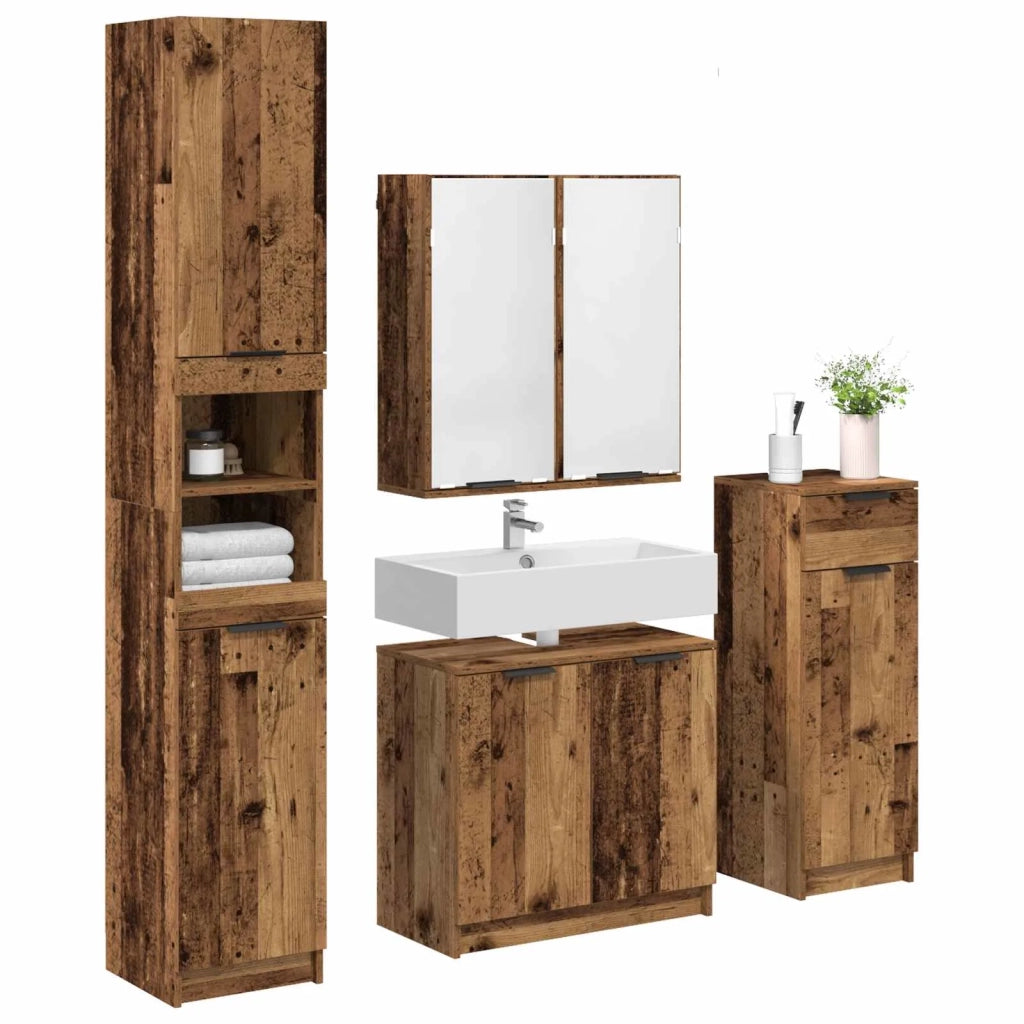 Set di mobili per il Bagno | Armadio da bagno con cassetto 4 pz Legno vecchio