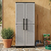 Mobile da Giardino Askan, Armadio da Esterno 3 Ripiani Made in Italy, 68x37x169h cm Grigio Chiaro