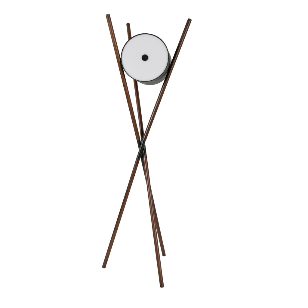 Lampada da terra in legno rivestita in similpelle nera e noce scuro