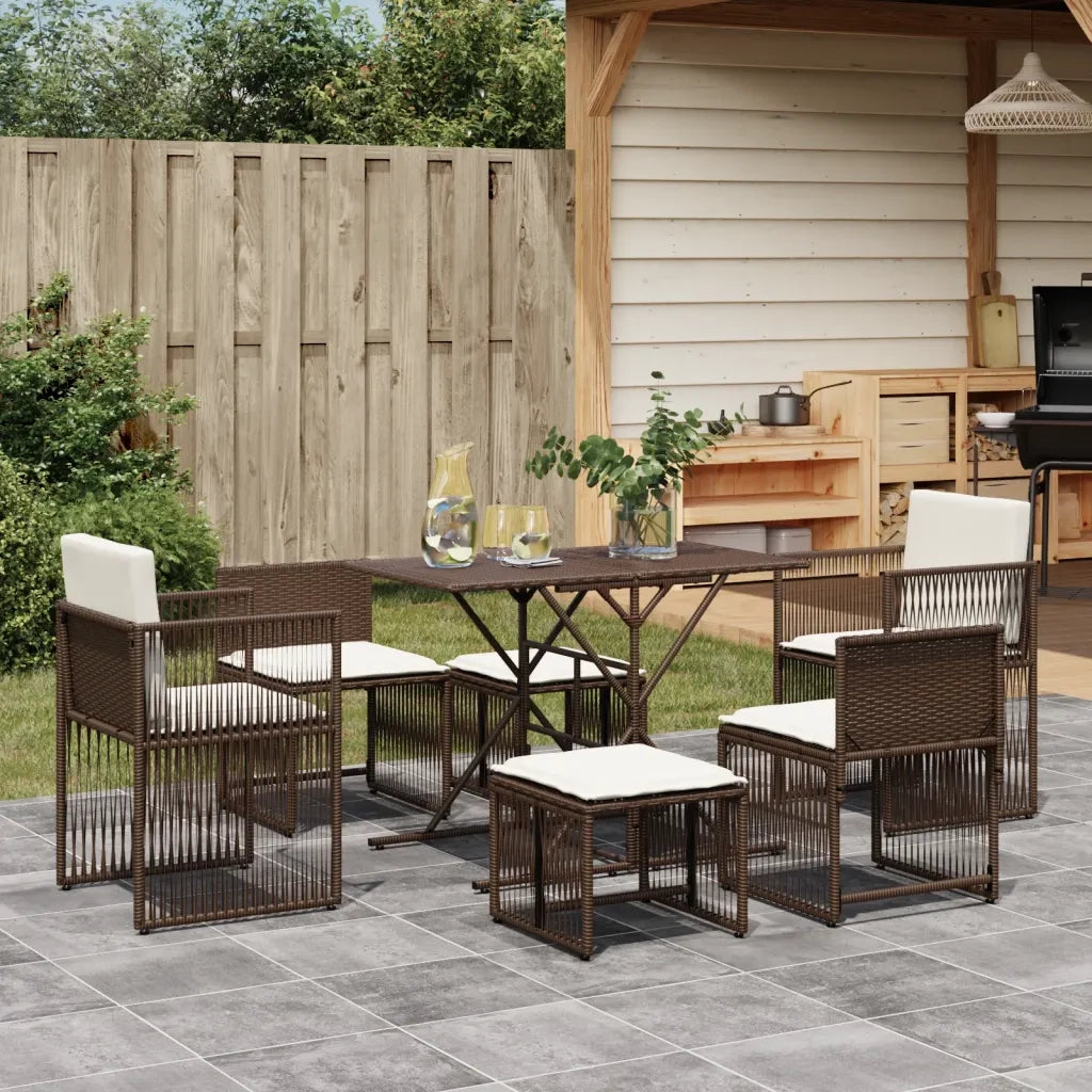 vidaXL Set da Pranzo da Giardino 7pz con Cuscini in Polyrattan Marrone