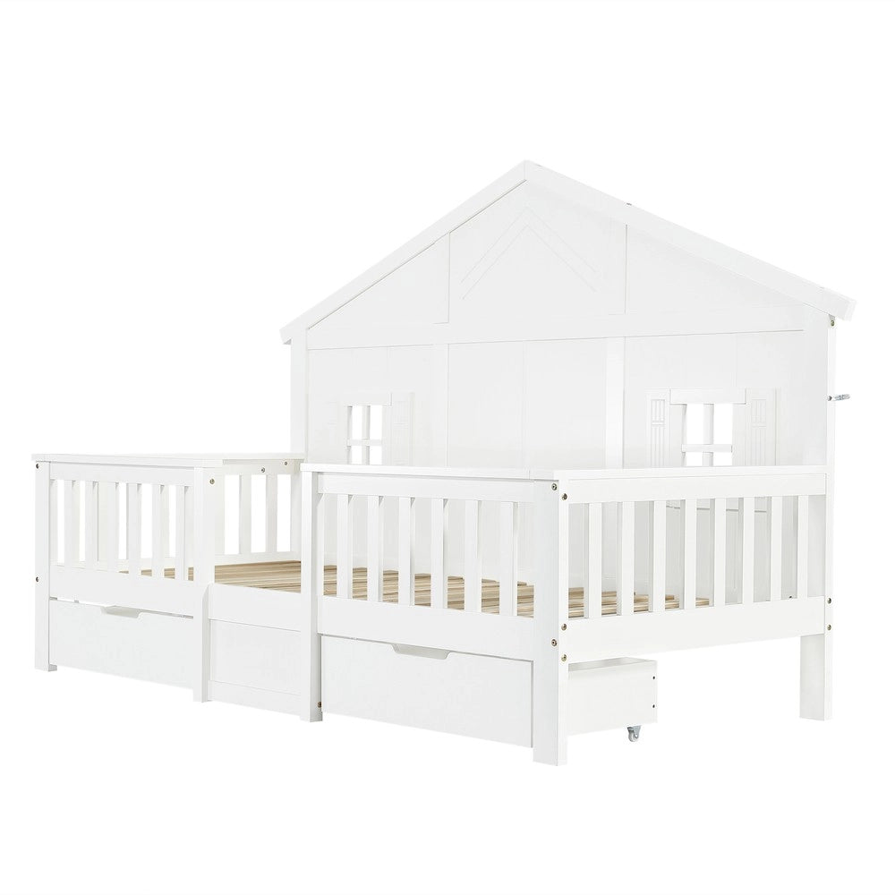 Letto Singolo Bambini a Casetta con Cassetti ¨C Xylo ¨C Pino MDF Multistrato Bianco 90x200