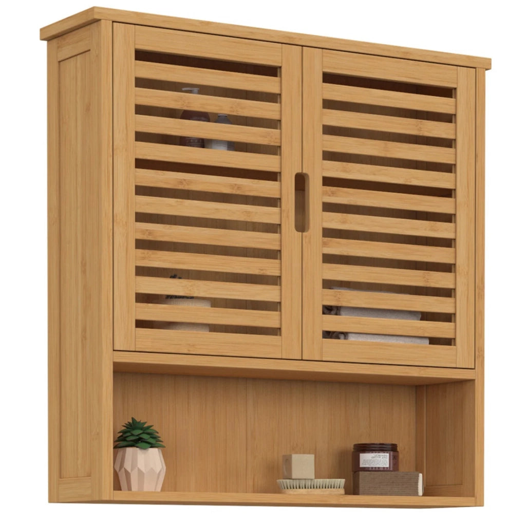 IDMarket - Pensile da bagno BEA a 2 ante in bambù con ripiano