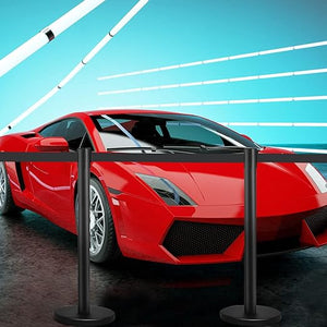 4 Paletti di Delimitazione, Barriera in Acciaio Inox per Code, Colonnine Segnapercorso Transenna Eliminacode Separacode, Ideale per Hotel Ristorante Cinema (Nero)