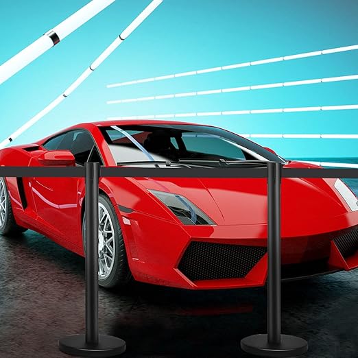 4 Paletti di Delimitazione, Barriera in Acciaio Inox per Code, Colonnine Segnapercorso Transenna Eliminacode Separacode, Ideale per Hotel Ristorante Cinema (Nero)