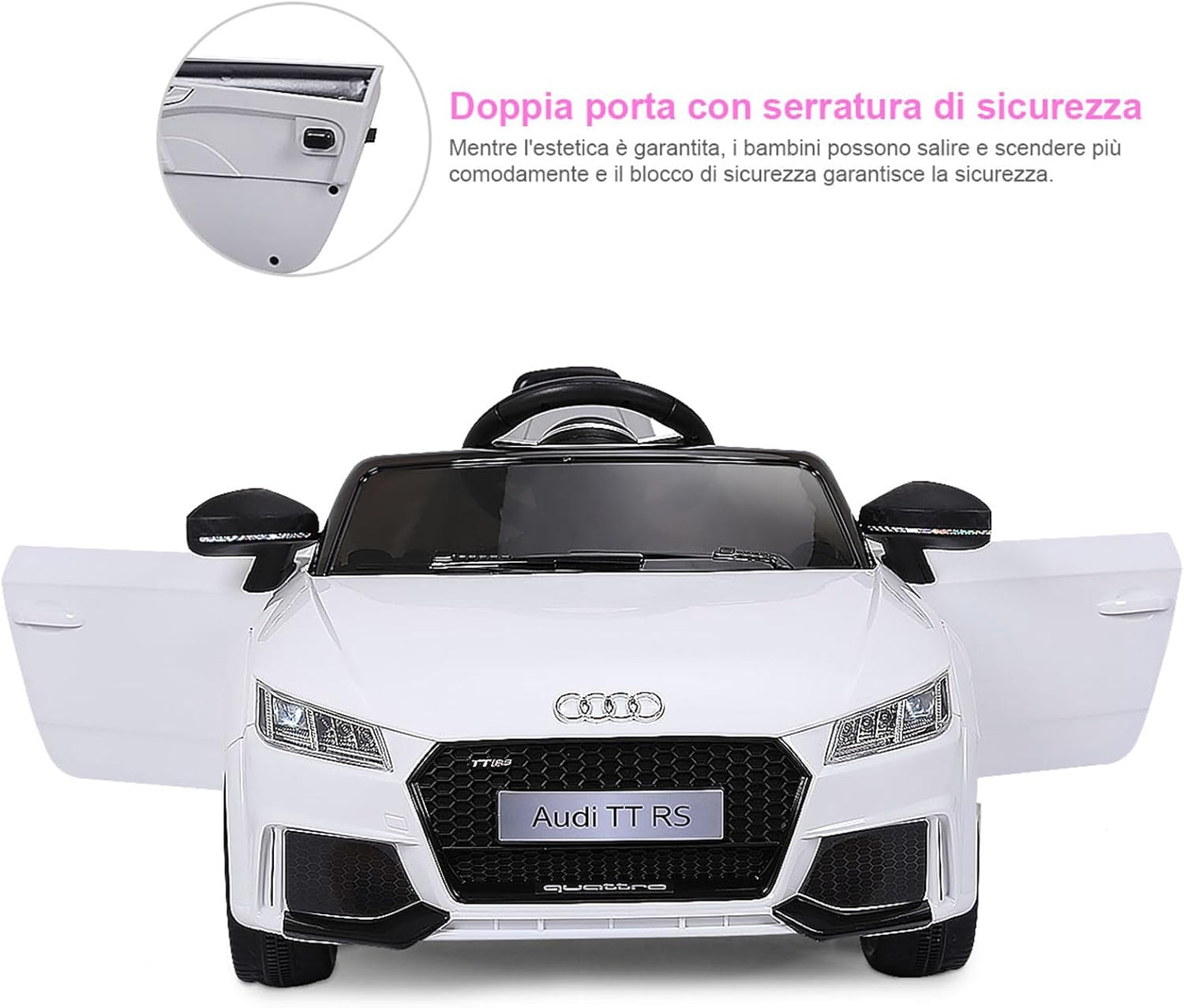 Audi 12V Auto Elettrica per Bambini, Macchina Elettrica con Velocità 2,5-5 km/ora, con Telecomando USB MP3 Luci LED (Bianco)