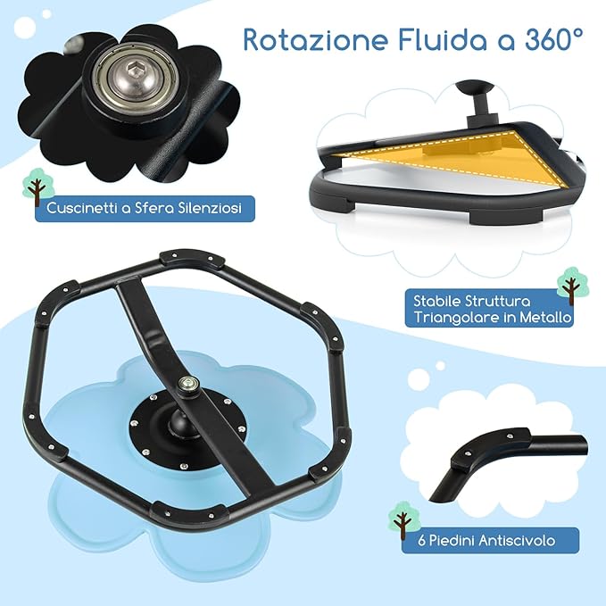 Sedia Girevole a 360° per Bambini, Sedia Sensoriale con Base in Metallo Antiscivolo per Allenare la Coordinazione Fisica e l'Equilibrio, Giocattolo per Cameretta (Blu,Fiore)