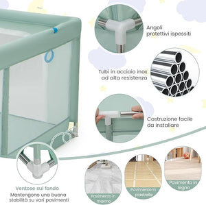 Recinto per Bambini, Box con Rete Traspirante, Centro Attività con 50 Palline, Giochi per 0-3 Anni (Verde, 200 x 180 cm)