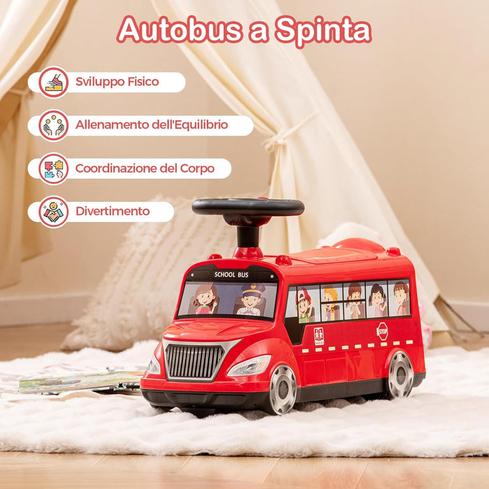Auto a Spinta per Bambini, Autobus da Passeggio con Pulsante Musicale Comparto di Stoccaggio Blocco Antiribaltamento, Ideale per Bambini 19-36 Mesi