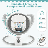 Sdraietta Elettrica Neonati con 12 Melodie e Cuscino Riduttore, 5 Livelli di Dondolante (Velocità e Dondolante), Caricabatterie USB, Telecomando, Cinture di Sicurezza (GRIGIO)