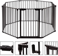 Cancelleto di Sicurezza, Barriera Protettiva per Camino Bambini Animali Domestici Scale, Pieghevole, Inclussa Una Porta e 8 Elementi Laterali, in Ferro, 500x 74,5cm (Nero)