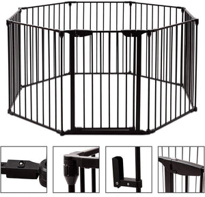 Cancelleto di Sicurezza, Barriera Protettiva per Camino Bambini Animali Domestici Scale, Pieghevole, Inclussa Una Porta e 8 Elementi Laterali, in Ferro, 500x 74,5cm (Nero)