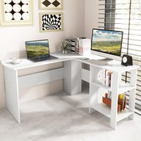 Scrivania Angolare per Computer con Ripiani, Scrivania Porta PC in Legno, Scrivania Salvaspazio e Moderna per Ufficio e Studio, 130 x 130 x 72,5 cm (Bianco)