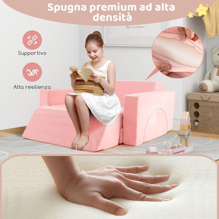 Divano Modulare per Bambini 8 Pezzi, Divanetto per Bambini con Copertura Staccabile per Sala Giochi e Camera da Letto, Divano Creativo per Bambini per Giocare, Creare e Dormire (Rosa)