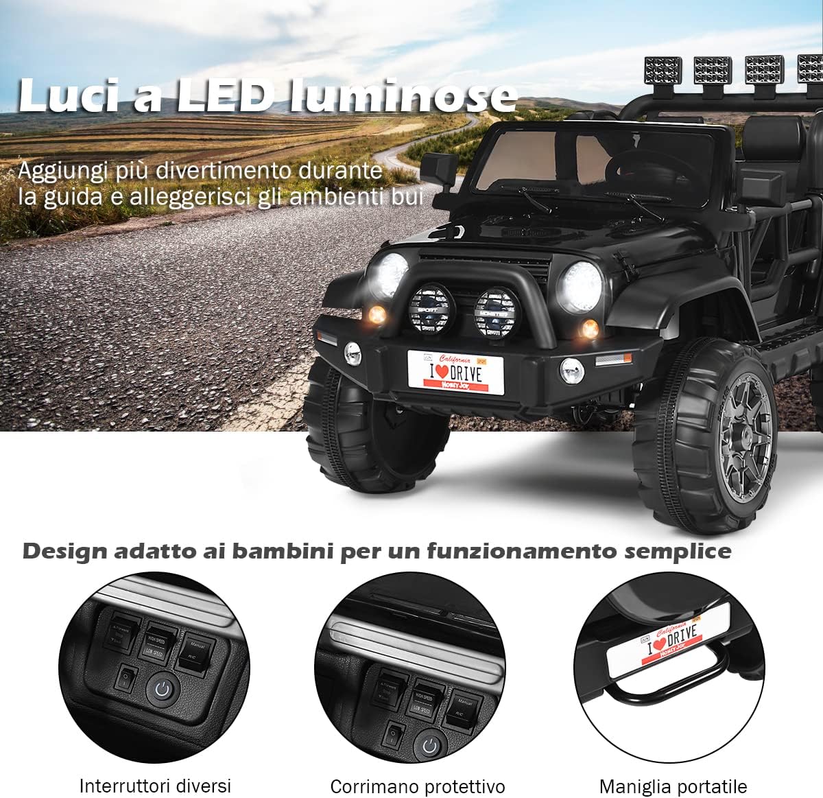 Auto Macchina Elettrica per Bambini 12V, Veicolo Elettrico a Batteria a 2 Posti, con Telecomando 2,4 G, Porta USB e AUX, per Bambini 3+ Anni (Nero)