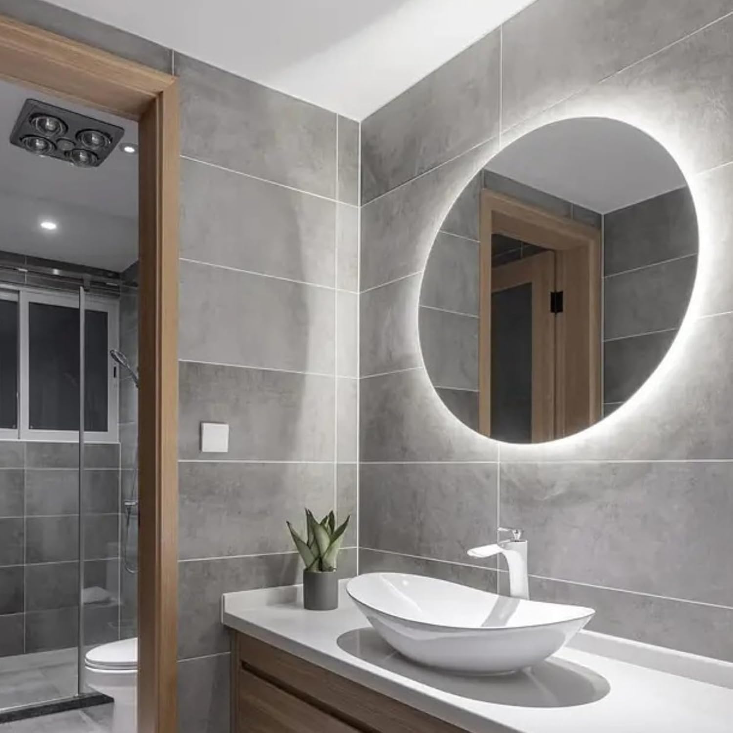 Specchio Rotondo da Parete RUBLO 60 cm, Specchio Retroilluminato Bagno, Led 4000K, Specchiera Bagno Made in Italy Personalizzabile Bordo Filo Lucido Moderno