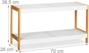 Scarpiera con vani portaoggetti 2 livelli bambù e MDF bianco 70 cm 13_0001024