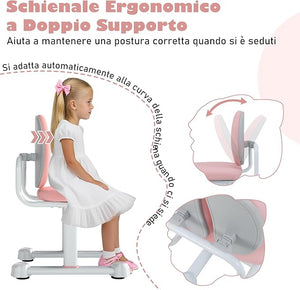 Sedia da Scrivania per Bambini 3+ Anni, Sedia Imbottita per Studiare con Doppio Supporto Lombare e Altezza Regolabile, Chair da Compiti per Casa e Scuola, Portata 100 kg (Rosa)