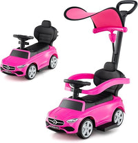 3 in 1 Auto a Spinta, Mercedes-Benz Macchina Cavalcabile, con Schienale Regolabile Suono Barra di Spinta e Tettuccio, per Bambini 18-36 Mesi (Rosa)