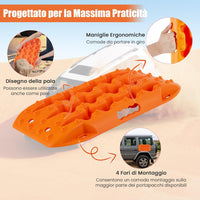 Tappetino di Trazione 2 Pezzi, Carico 10T, Piastre di Trazione per SUV Camper Auto Camion, Tavola di Recupero per Piste Offroad, per Sabbia, Neve, Fango (Arancione, 58 x 31 x 6 cm)