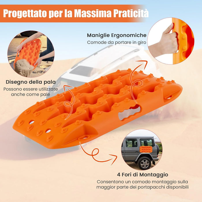 Tappetino di Trazione 2 Pezzi, Carico 10T, Piastre di Trazione per SUV Camper Auto Camion, Tavola di Recupero per Piste Offroad, per Sabbia, Neve, Fango (Arancione, 58 x 31 x 6 cm)