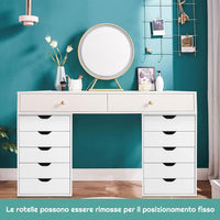 Cassettiera da Ufficio con 5 Cassetti e Ruote, Mobiletto Multiuso per Documenti e Cosmetici, Comodino con Ruote per Camera da letto, Studio, Ufficio e Soggiorno (Bianco)