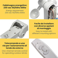 Motore Elettrico Professionale 100Kg/50Nm Silenzioso con Asta Soccorso, Centralina Sole-Vento-Pioggia, Telecomando - Tapparelle/Tende Sole Ø70mm