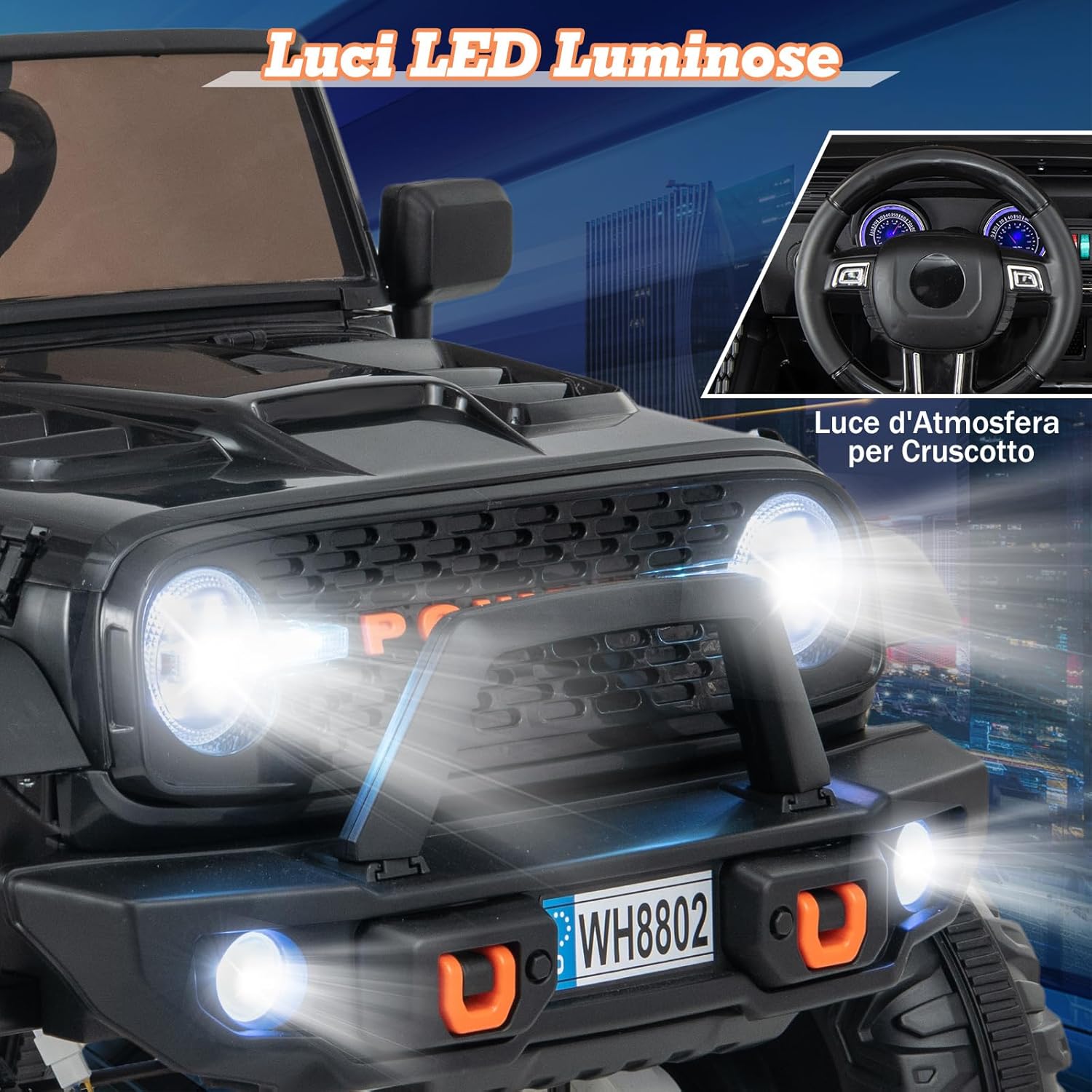 24V Macchina per Bambini con Telecomando, Auto Elettrica per Bambini 2 Posti, con Musica Storie USB, Partenza Lenta, Velocità 3,9-5,9 km/h, 3+ Anni (Nero)