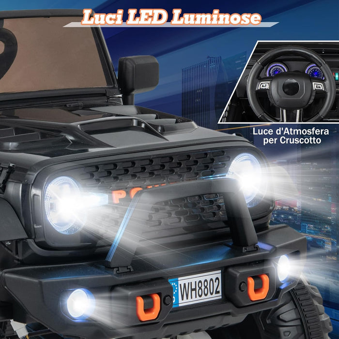 24V Macchina per Bambini con Telecomando, Auto Elettrica per Bambini 2 Posti, con Musica Storie USB, Partenza Lenta, Velocità 3,9-5,9 km/h, 3+ Anni (Nero)