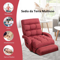 Poltrona Divano con 5 Livelli Regolabili, Sedia da Terra con Braccioli e Cuscino, Struttura in Acciaio, Multifunzione e Pieghevole per Soggiorno Camera da Letto, 55x66x71 cm (Rosso)