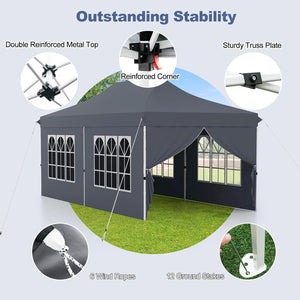 Gazebo da Giardino 3x6m, Gazebo Esterno Resistente Pop Up con 6 Pannelli Laterali e Finestre, 3 Altezze Regolabili, Tenda da Giardino per Matrimoni, Feste, Eventi Commerciali (Grigio)