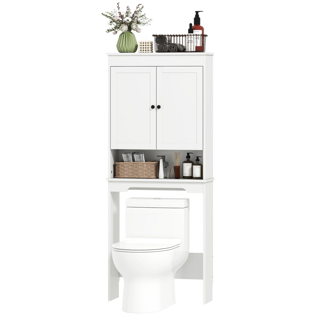 Mobile Bagno Sopra WC con Ante e Ripiano ¨C Zephmum ¨C Bianco Legno 65x22x161 cm