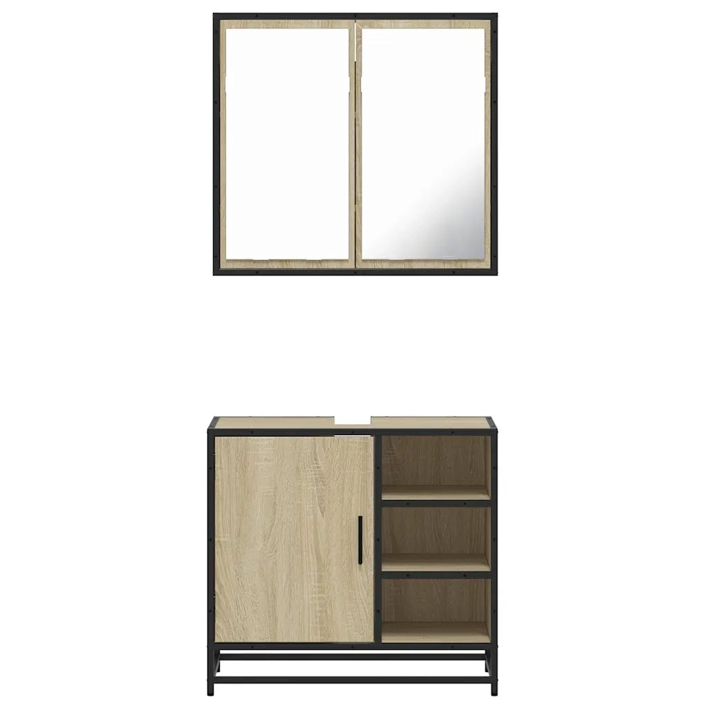 Set Mobili da Bagno 2 pz Rovere Sonoma in Legno Multistrato