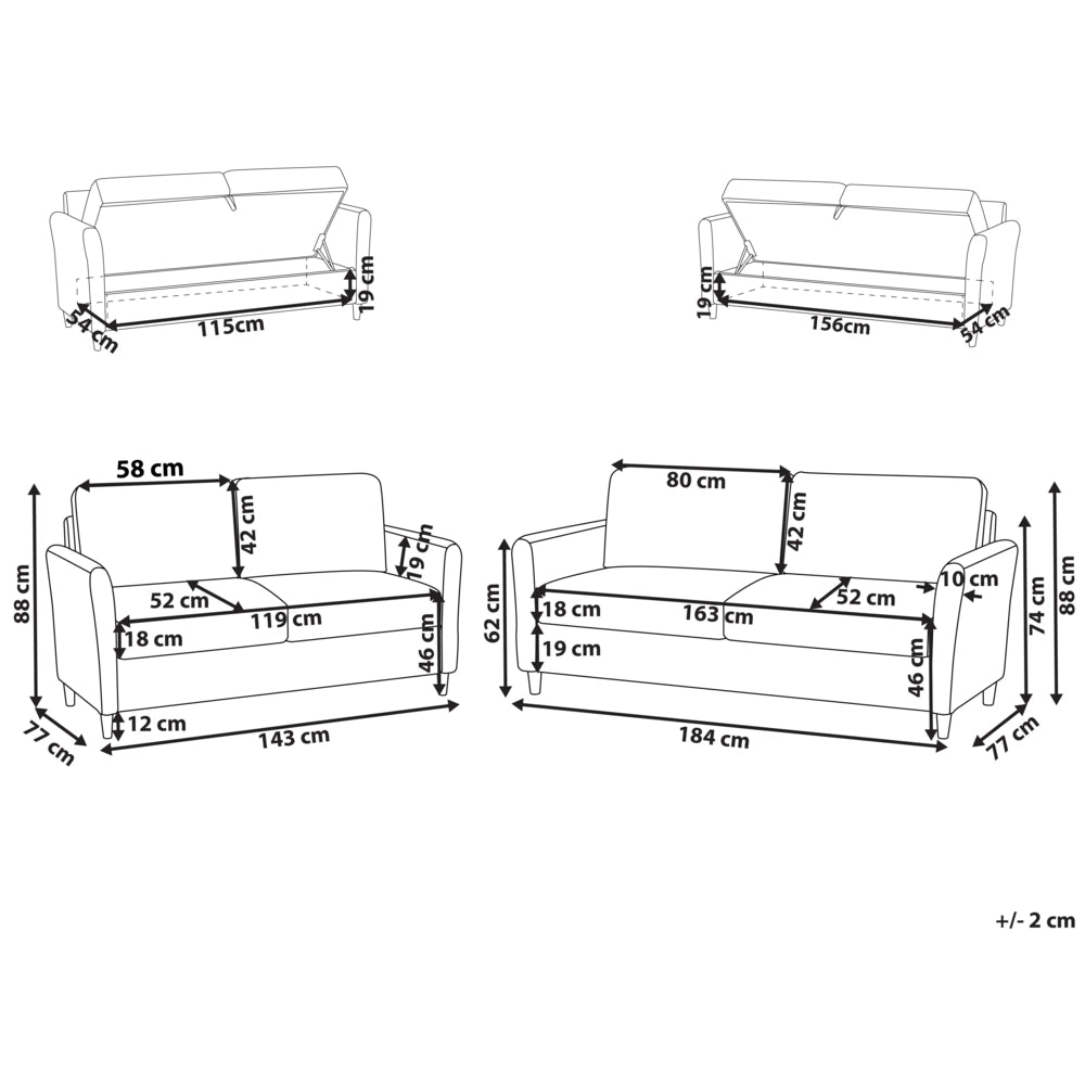 Set da salotto composto da divani da 2 e 3 posti rivestito in tessuto azzurro con braccioli soggiorno stile moderno