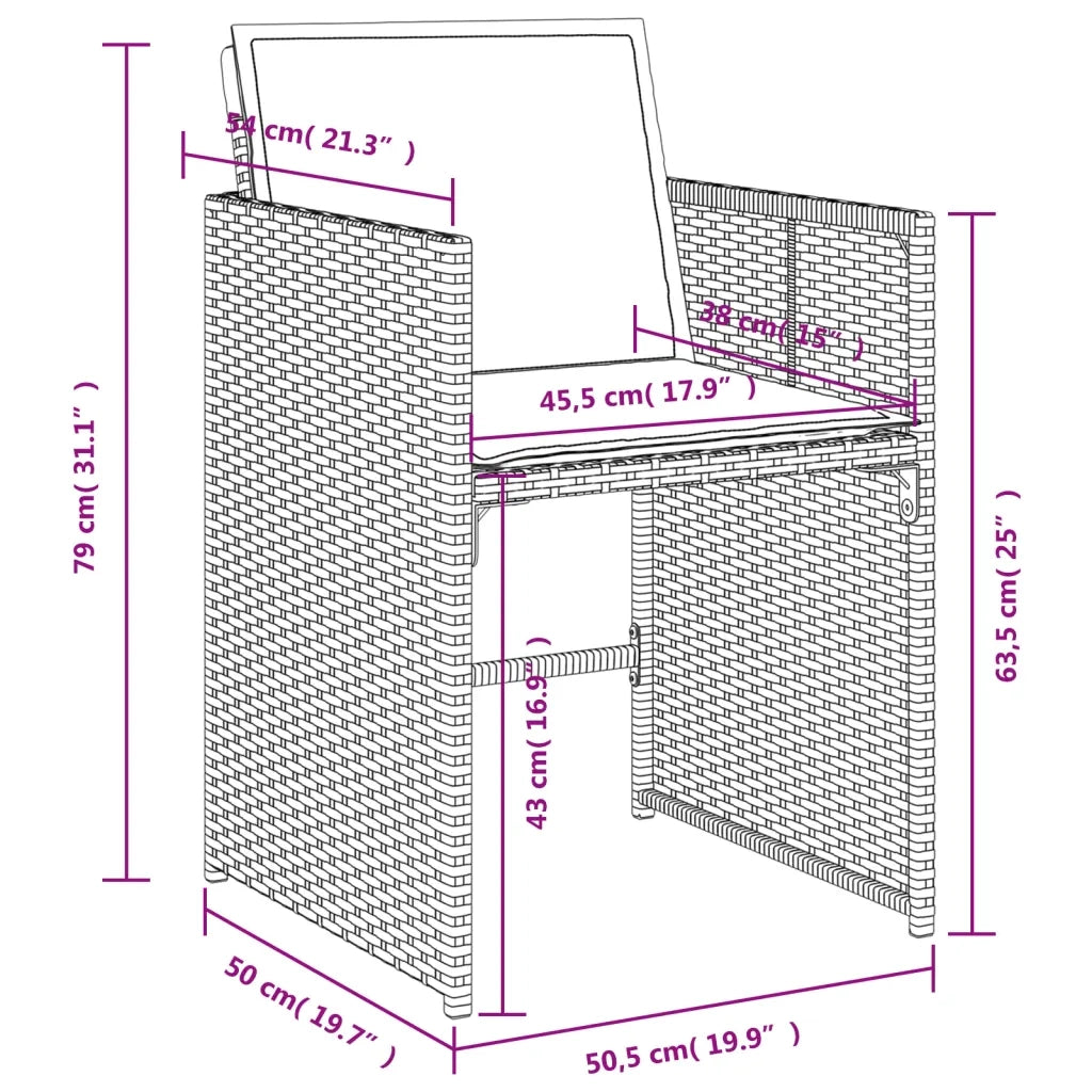 Set da pranzo da giardino da 17 pz con Cuscini in Polyrattan Grigio 3278016
