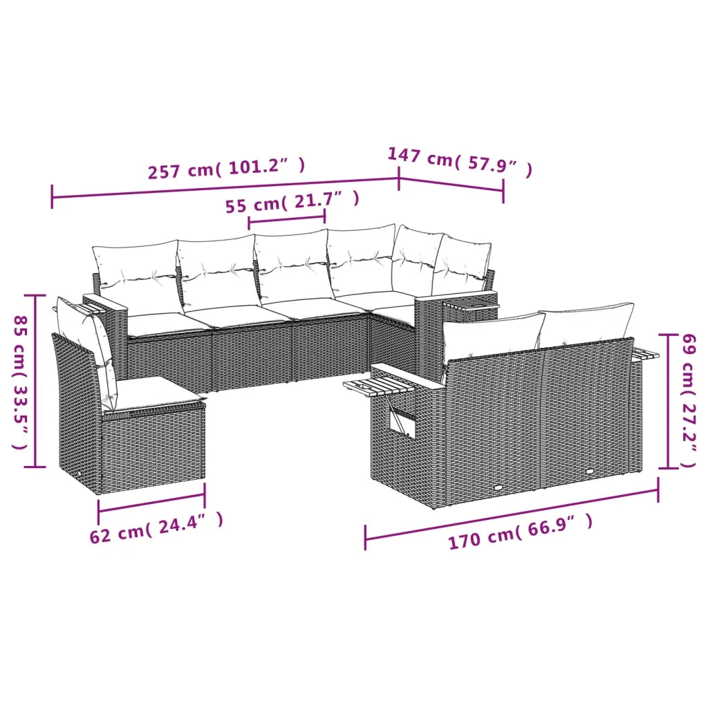Set Divano da Giardino 8 pz con Cuscini Beige in Polyrattan 3227003